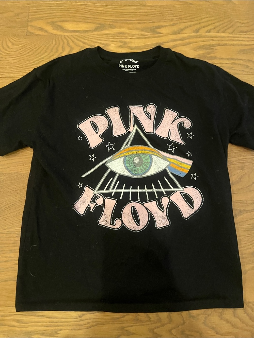 Pink Floyd Black Kids Tee with Pink Lettering and Multicolor Eye Design